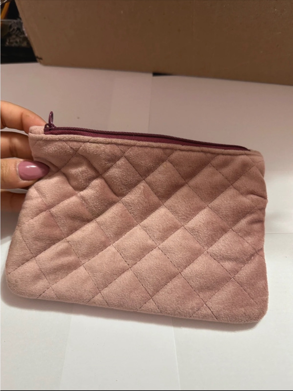 Quilted Pink Suede Cosmetic Pouch - Unbranded